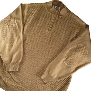 Stacy Adams Sweater Mens XL Brown 1/4 Zip Mock Neck Geometric Knit Elbow Patch